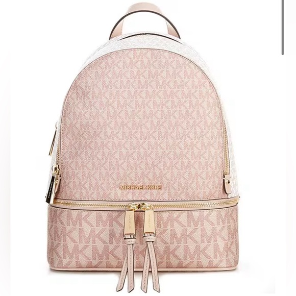 Authentic Michael Kors Rhea Medium Metallic Signature Logo Backpack